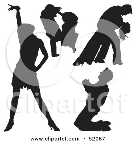 Royalty-Free (RF) Clipart Illustration of a Digital Collage Of Black Dancer Silhouettes - Version 3 by dero