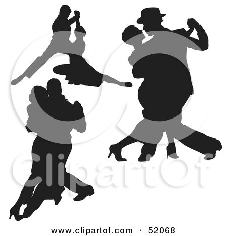 Royalty-Free (RF) Clipart Illustration of a Digital Collage Of Black Dancer Silhouettes - Version 2 by dero