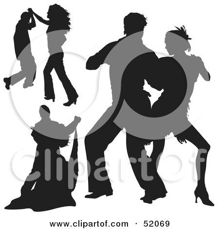 Royalty-Free (RF) Clipart Illustration of a Digital Collage Of Black Dancer Silhouettes - Version 4 by dero
