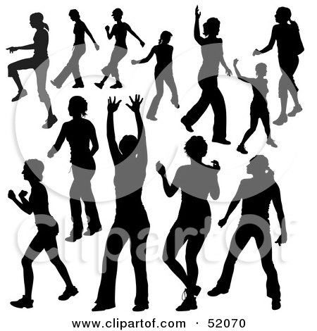 Royalty-Free (RF) Clipart Illustration of a Digital Collage Of Black Dancer Silhouettes - Version 9 by dero