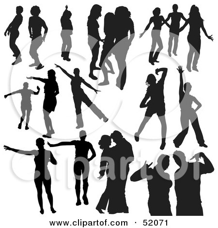 Royalty-Free (RF) Clipart Illustration of a Digital Collage Of Black Dancer Silhouettes - Version 7 by dero