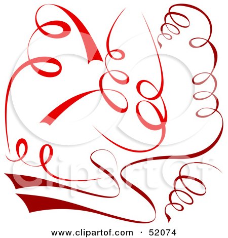 Royalty-Free (RF) Clipart Illustration of a Digital Collage of Red Spiral Ribbons by dero
