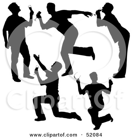 Royalty-Free (RF) Clipart Illustration of a Digital Collage of Silhouetted Men Drinking - Version 1 by dero