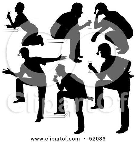 Royalty-Free (RF) Clipart Illustration of a Digital Collage Of A Silhouetted Drinking Men In Santa Hats - Version 3 by dero