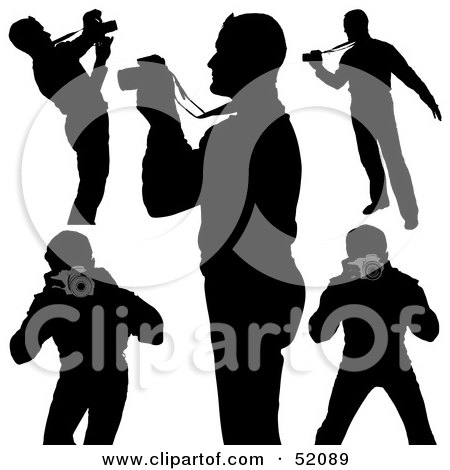 Royalty-Free (RF) Clipart Illustration of a Digital Collage of Silhouetted Photographers - Version 1 by dero