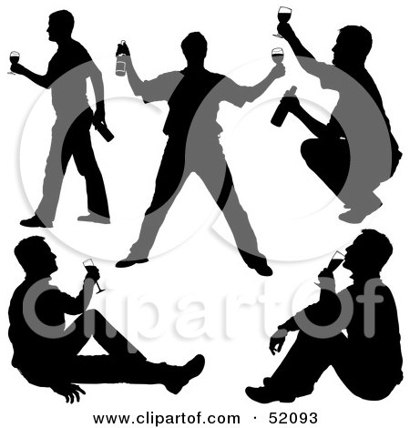 Royalty-Free (RF) Clipart Illustration of a Digital Collage of Silhouetted Men Drinking - Version 3 by dero