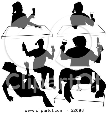 Royalty-Free (RF) Clipart Illustration of a Digital Collage Of A Silhouetted Drinking Men In Santa Hats - Version 4 by dero
