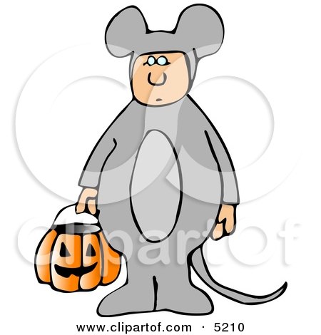 Kid Wearing Halloween Mouse Costume While Trick-or-treating with Candy Bucket Clipart by djart