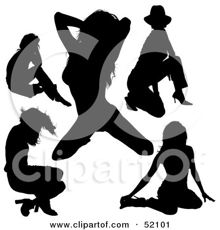 Royalty-Free (RF) Clipart Illustration of a Digital Collage of Sexy Lady Silhouettes - Version 2 by dero