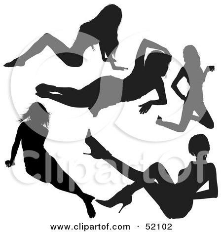 Royalty-Free (RF) Clipart Illustration of a Digital Collage of Sexy Lady Silhouettes - Version 3 by dero