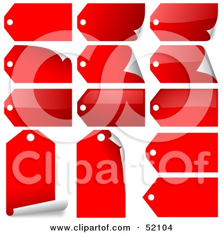 Royalty-Free (RF) Clipart Illustration of a Digital Collage of Peeling Red Sticker Tags by dero