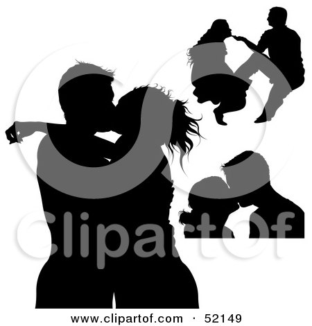 Royalty-Free (RF) Clipart Illustration of a Digital Collage of Silhouetted Romantic Lovers - Version 2 by dero