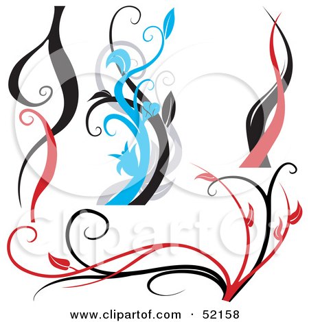 Royalty-Free (RF) Clipart Illustration of a Digital Collage of Red, Black and Blue Vine Elements by dero