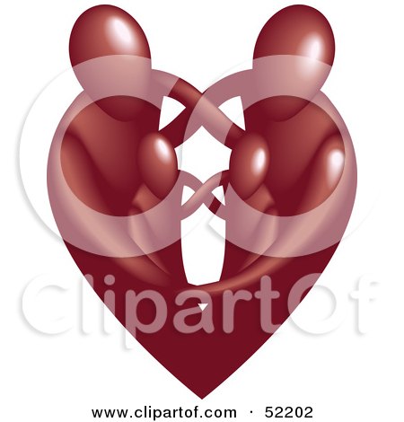 Royalty-Free (RF) Clipart Illustration of a Family of Four Embracing and Forming the Shape of a Maroon Heart by AtStockIllustration