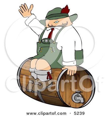 German Man Sitting On a Beer Keg During an Oktoberfest Celebration Clipart by djart