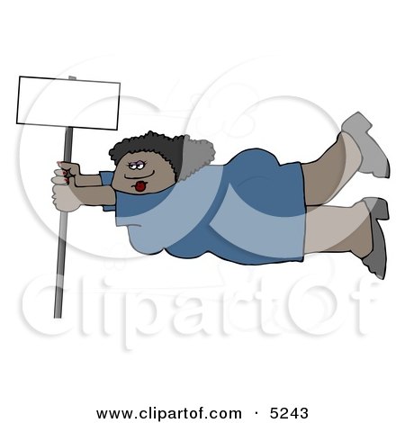 African American Woman Onto a Blank Sign Pole While Being Blown Around in a Severe Tropical Wind Storm Clipart by djart