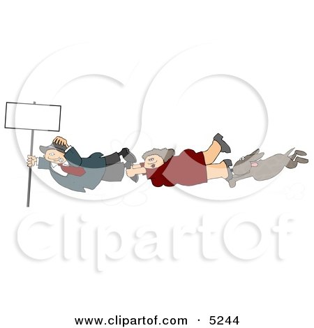 Woman, Man, and Dog Holding Onto a Blank Sign Pole While Being Blown Around in a Severe Tropical Wind Storm Clipart Clipart by djart