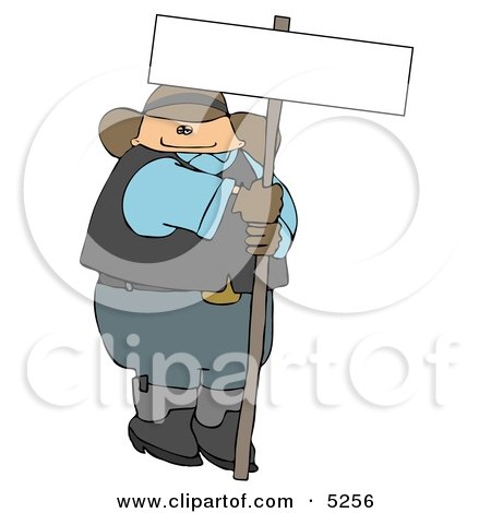 Fat Cowboy Holding a Blank Sign Clipart Illustration by djart