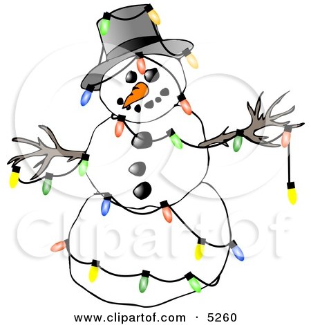 Winter Snowman Decorated with Colorful Christmas Tree Lights Clipart Illustration by djart