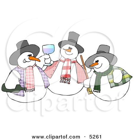 Three Snowmen Partying Clipart Illustration by djart