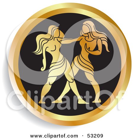 Royalty-Free (RF) Clipart Illustration of a Round Gold And Black Gemini Astrology Icon by Lal Perera