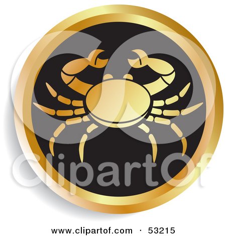 Royalty-Free (RF) Clipart Illustration of a Round Gold And Black Cancer Astrology Icon by Lal Perera