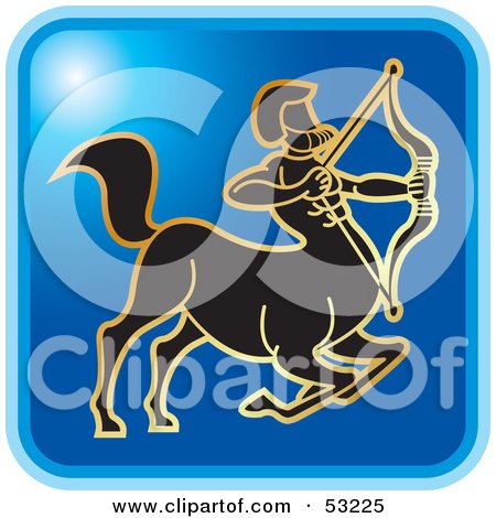 Royalty-Free (RF) Clipart Illustration of a Blue Square Sagittarius Astrology Icon by Lal Perera