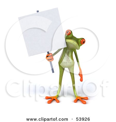 Royalty-Free (RF) Clipart Illustration of a Cute 3d Green Tree Frog Holding A Sign On A Post - Pose 1 by Julos