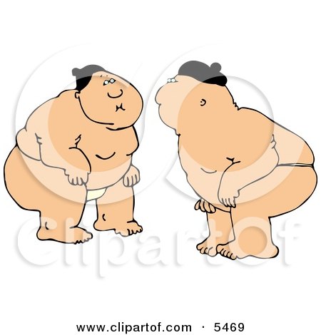 Two Japanese Sumo Fighters Facing Each Other in a Circular Ring Clipart Illustration by djart