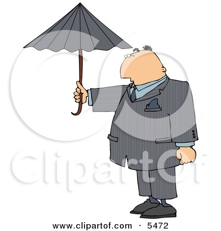 Businessman Standing Outside Under an Umbrella in Rainy Weather Clipart Illustration by djart