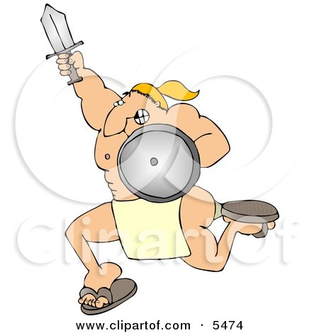 Muscular Warrior Charging to Battle with a Sword and Shield Clipart Illustration by djart