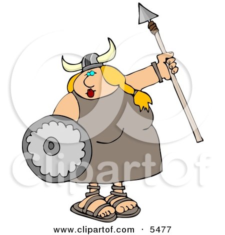 Funny Viking Woman Armed with a Spear and Shield Clipart Illustration by djart