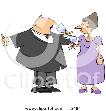 Husband & Wife Drinking Wine at a Party Clipart Illustration by djart