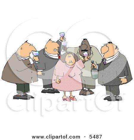 Obese Men and a Woman Drinking Wine at a Party Clipart Illustration by djart
