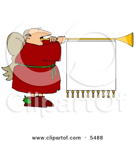 White Male Christmas Angel Playing Music with Blank Sign Clipart Illustration by djart