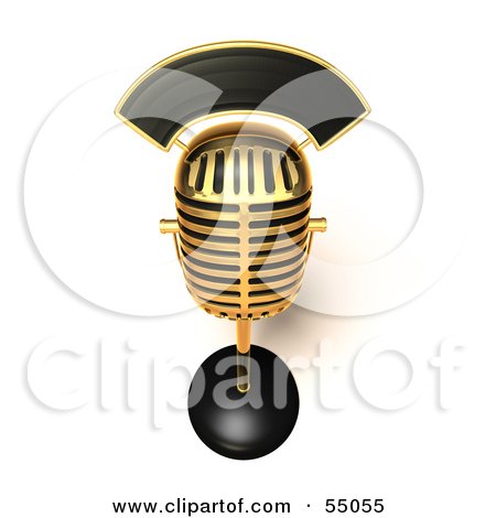 Royalty-Free (RF) Clipart Illustration of a 3d Golden Retro Microphone On A Counter - Version 5 by Julos