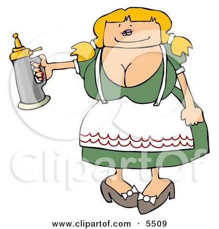 German Woman Serving a Beer Stein at a Bar On Oktoberfest Clipart Illustration by djart