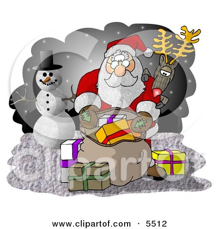Rudolph Watching Santa Pick Out Christmas Presents from His Bag Clipart Illustration by djart