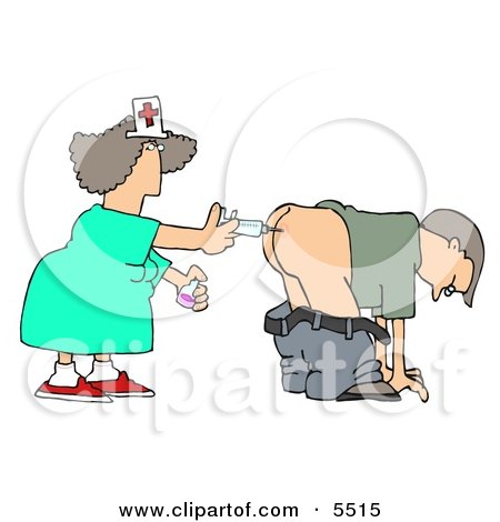 Patient Getting Shot In the Butt by a Nurse with a Syringe Clipart Illustration by djart