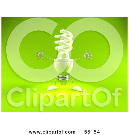 Royalty-Free (RF) Clipart Illustration of a Green 3d Spiral Light Bulb Character Holding His Arms Open - Version 1 by Julos