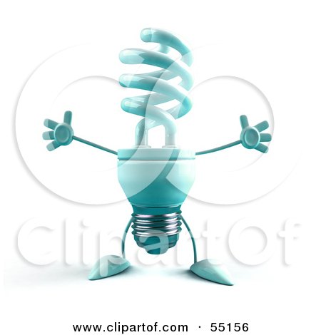 Royalty-Free (RF) Clipart Illustration of a Blue 3d Spiral Light Bulb Character Holding His Arms Open - Version 4 by Julos