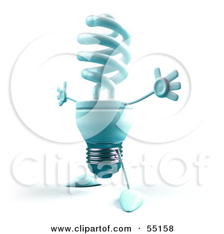 Royalty-Free (RF) Clipart Illustration of a Blue 3d Spiral Light Bulb Character Holding His Arms Open - Version 3 by Julos
