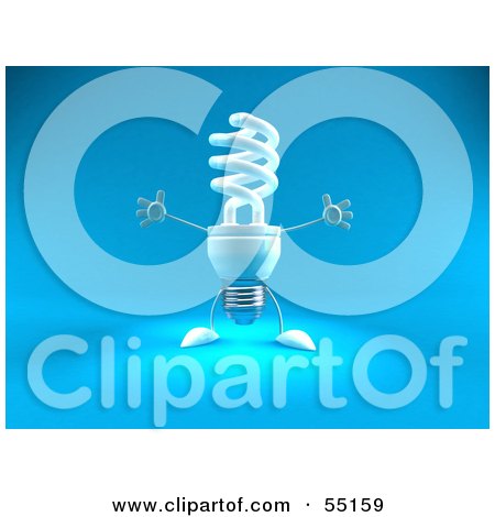 Royalty-Free (RF) Clipart Illustration of a Blue 3d Spiral Light Bulb Character Holding His Arms Open - Version 1 by Julos