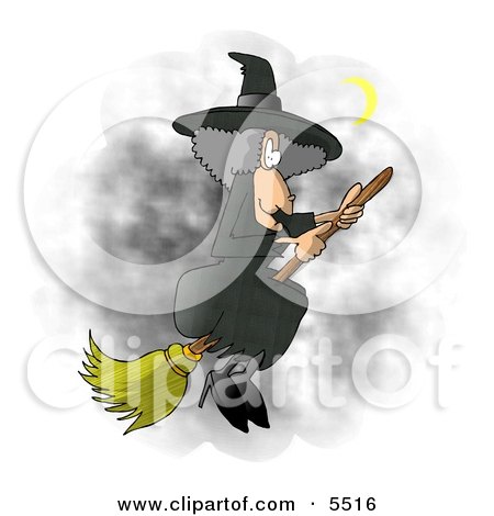 Wicked Witch Flying On a Broomstick In the Dark Night Sky During Halloween Clipart Illustration by djart