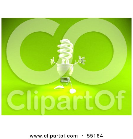 Royalty-Free (RF) Clipart Illustration of a Green 3d Spiral Light Bulb Character Holding His Arms Open - Version 2 by Julos
