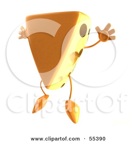 Royalty-Free (RF) Clipart Illustration of a 3d Cheese Wedge Character Jumping - Version 1 by Julos
