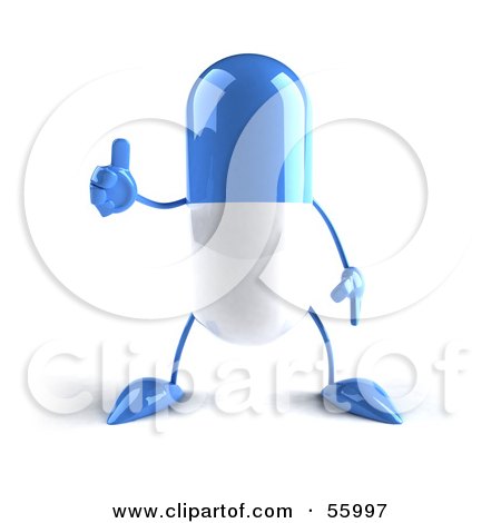 Royalty-Free (RF) Clipart Illustration of a 3d Blue Pill Character Giving The Thumbs Up - Version 1 by Julos