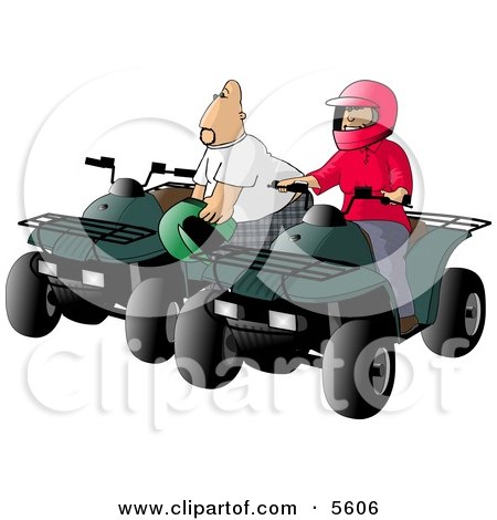 Father and Son, Man and Boy, Riding ATV Four Wheelers Clipart Illustration by djart