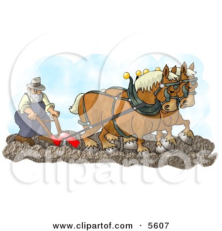 Belgian Horses Pulling a Farmer On a Plough Clipart Illustration by djart