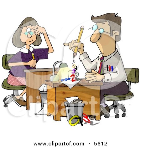 Male and Female Accountants Working at Desks Clipart Illustration by djart